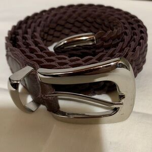 HONORS Men's Genuine Brown Leather Belt with Silver Buckle